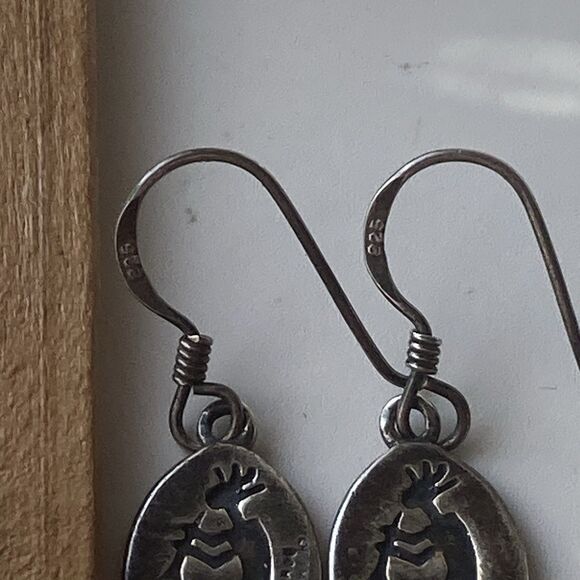 Vintage  Sterling Silver 925 Kokopelli Drop Earrings Fertility Native American - Picture 5 of 14